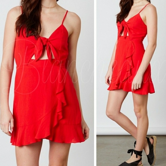 Red Tie-Front Mini Dress - Picture 2 of 7